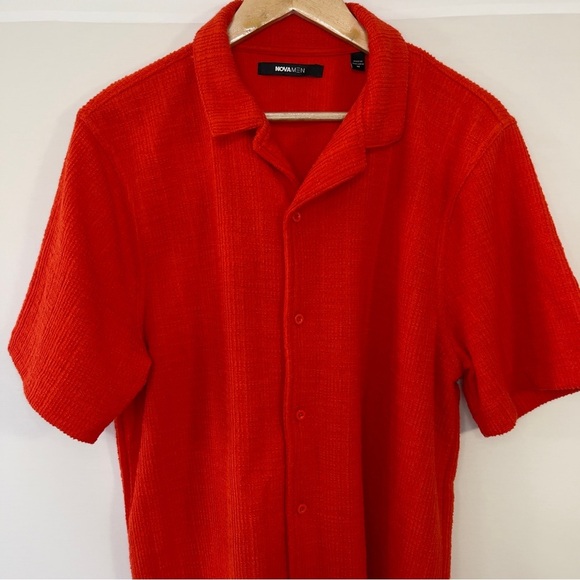 NovaMen Dean Textured Short Sleeve Button Up Men’s Medium Red - Picture 4 of 13